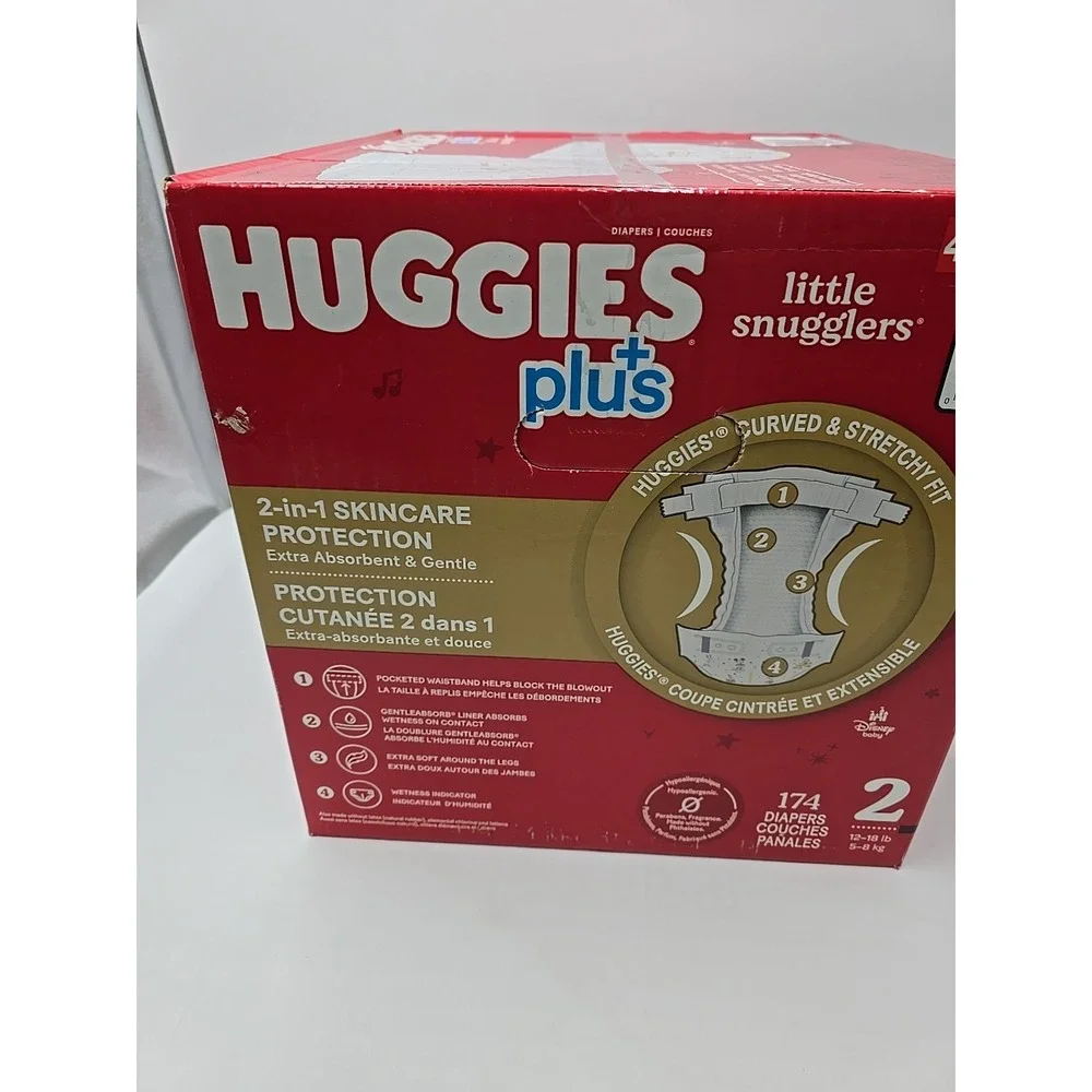 Huggies Little Snugglers Plus Diapers - White, 174 Count, Size 2